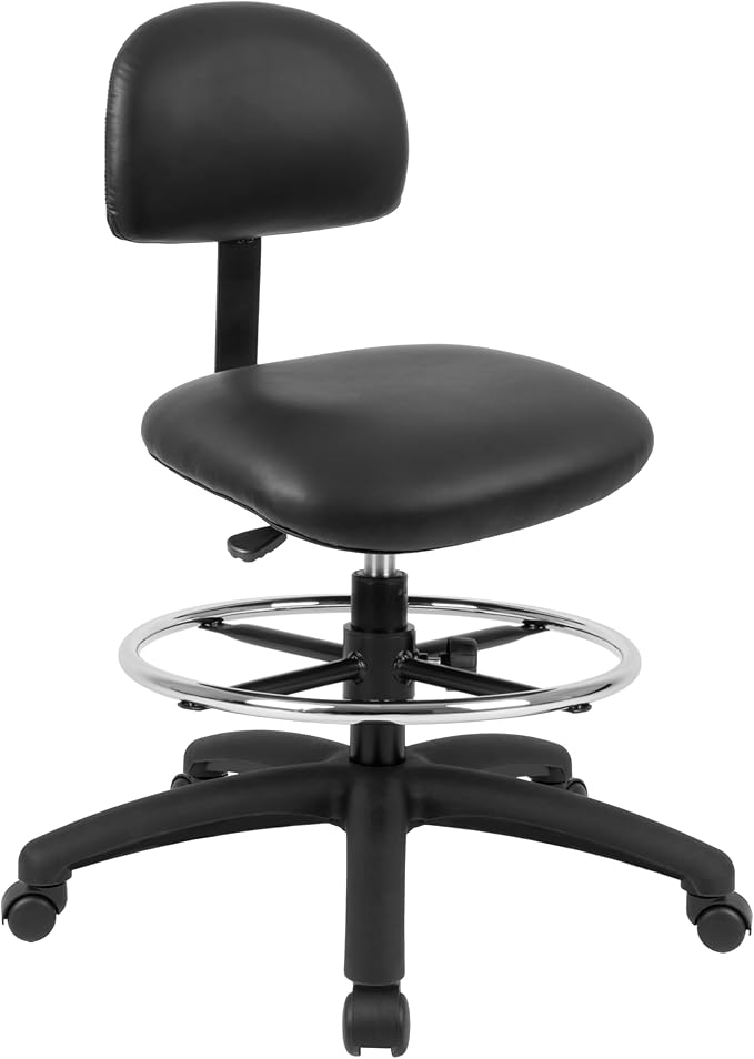 Chair Master FSS Series Square seat Mid (19"-27") seat Height Chair. Vinyl-for Office, Garage, Desk, Shop, Computer, Doctor, Medical, Easy to Clean! 18" Footring (Black, Mid Stool, _Standard Casters)