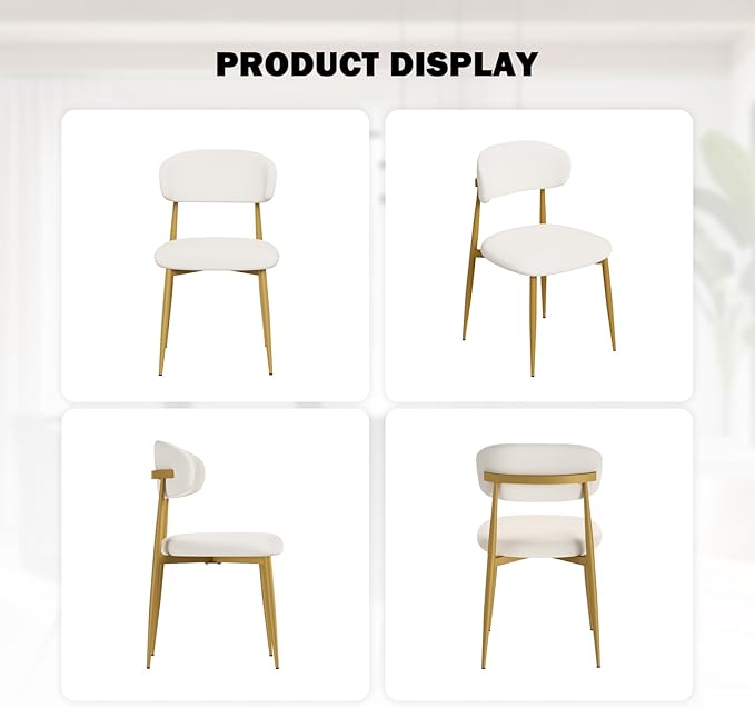Velvet Dining Chairs Set of 4, Modern Kitchen Chairs with Curved backrests and Metal Legs, Upholstered Dining Chairs for Dining Room,White and Gold