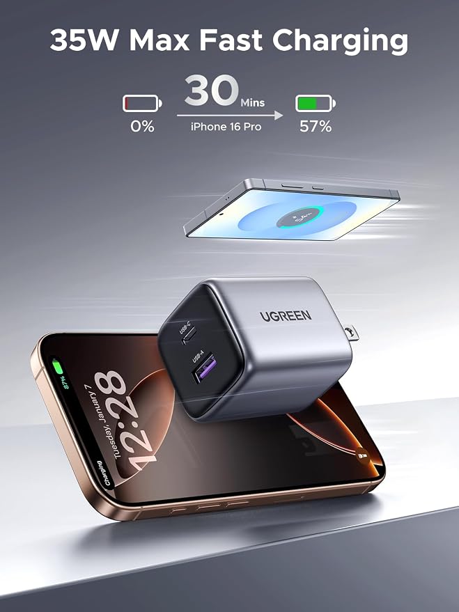 UGREEN GaN Charger Bundle: 35W 2-Port (USB-C+A) + 45W 2-Port USB-C Foldable Fast Charging for iPhone 16 Galaxy S25 MacBook Steam Deck &amp More