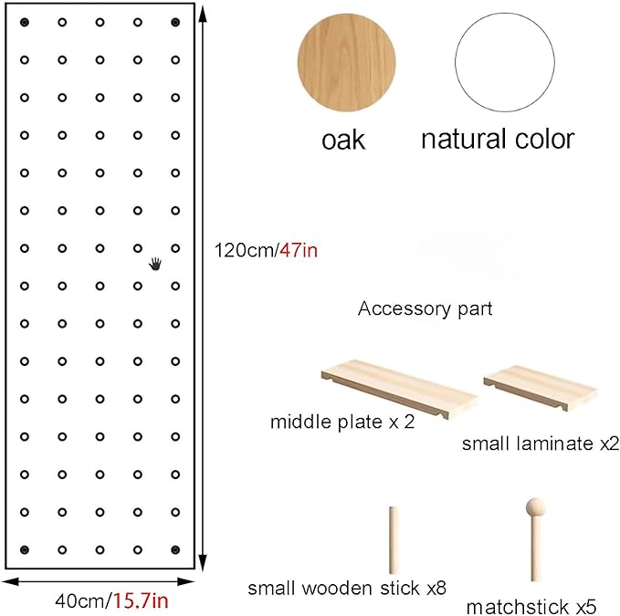 Wooden Wall Organizer Kit – Versatile Display Panel for Home, Office, Study & Bathroom – Wall-Mounted Storage Solution (Oak, 40x120CM)