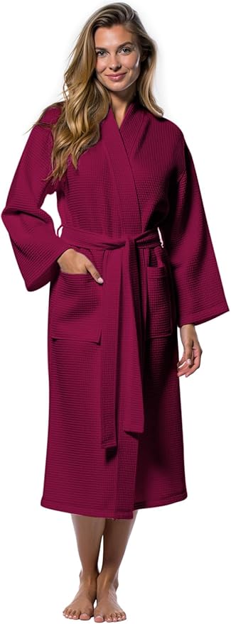 Turquaz Lightweight Full-Length Robes For Women Waffle Kimono Bathrobe - Soft, Fast-Drying, Long-Lasting Cotton Blend Unisex