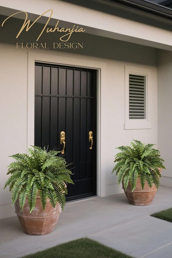 35" Silky Artificial Boston Fern Bush,Set of 2, Fake Fern Large Hanging Plant That Look Real for Outdoors Home Decor,40Branches. (35" 2Pcs40Fronds)
