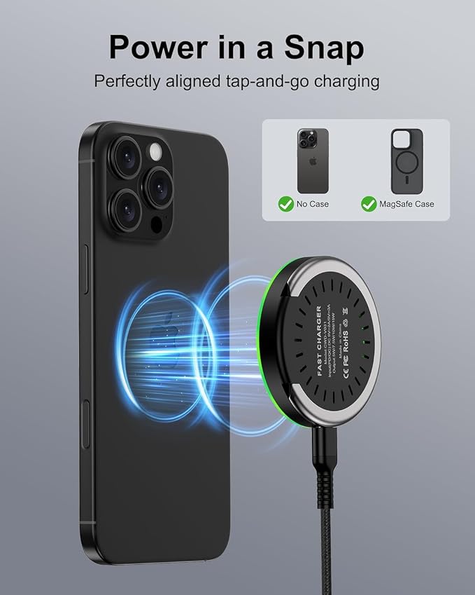 Pixel 10 Pro XL 10a Magnetic Wireless Charger Fast Charging Pad for Google | 15W Magsafe Wireless Charger Mat with 3ft USB-C Cable for Pixel 10 10 Pro XL 10Pro Fold 10a 9 8 7， Samsung S26 Ultra