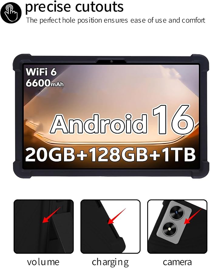 for SHARECLOUD P10/Frameflow P10 2025 10.1 Inch Tablet CaseBOVUGAC Soft Silicone Adjustable Stand Shockproof Kids Friendly for SHARECLOUD P10_T 10.1 Tablet(Black)
