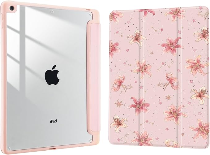 Joyland Brown Leopard Floral for iPad 6th/5th Generation 9.7 Inch 2018/2017Air 2/Air 1 CaseBuilt-in Pencil Holder with Shockproof Cover Transparent Back Shell Auto Wake/SleepBlack