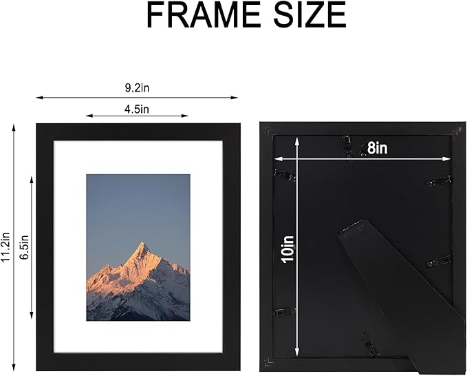 8x10 Picture Frame Set of 4, High Definition Real Glass, Display Pictures 5x7 with Mat or 8x10 Without Mat, Gallery Wall Hanging or Tabletop Photo Frames, Black