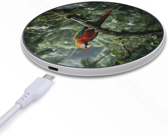 Parrot_Rainforest Wireless Charger with USB CableAluminum Alloy Frame 10W Max Compatible Fast Wireless Charging Pad- 3.2ft Cable Included for Travel Home Office Desk