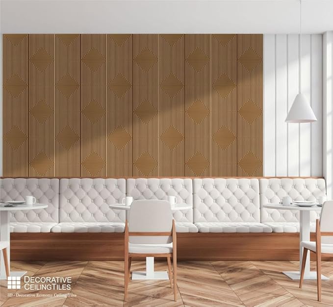 From Plain To Beautiful In Hours 9004 Depth Tier PVC 12 in x 12 in Peel and Stick Wall Panels (Covers / 10 sq.ft), Dairy Cream, 10 Piece