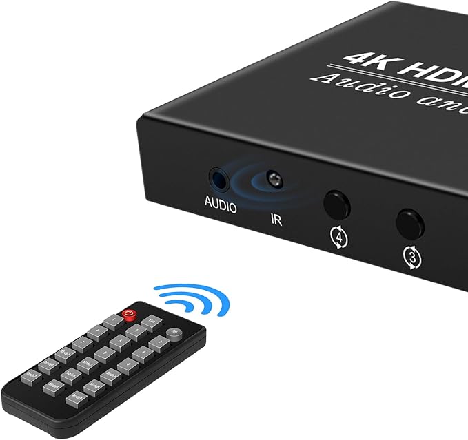 Video Wall Controller HDMI 1X4,Splicing Professional Processor with 4 HDMI+3.5mm Audio Output 180 Degree Rotate TV Wall Display 8 Splicing Modes 1x1, 1x2, 1x3, 1x4, 2x1, 3x1,4x1, 2x2