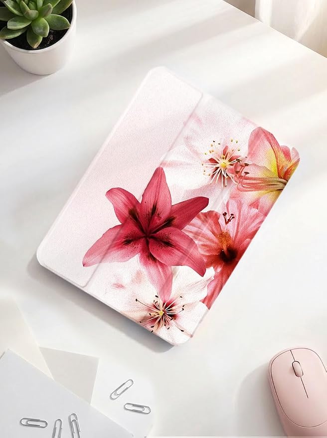 Case for iPad 9th/ 8th/ 7th Generation Case 10.2&amp10.5 Inch (2021/2020/2019 Release) Slim Lightweight Soft Trifold Back Cover with Pencil Holder &amp Auto Sleep/Wake Cover Cherries Cheetah Bows