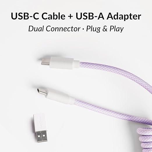 Keychron Custom Coiled Aviator USB-C Cable Black 5-Pin (GX12) Detachable Metal Connector USB-A Adapter Durable Braided Cable for Mechanical Keyboards Charging &amp Data Transfer