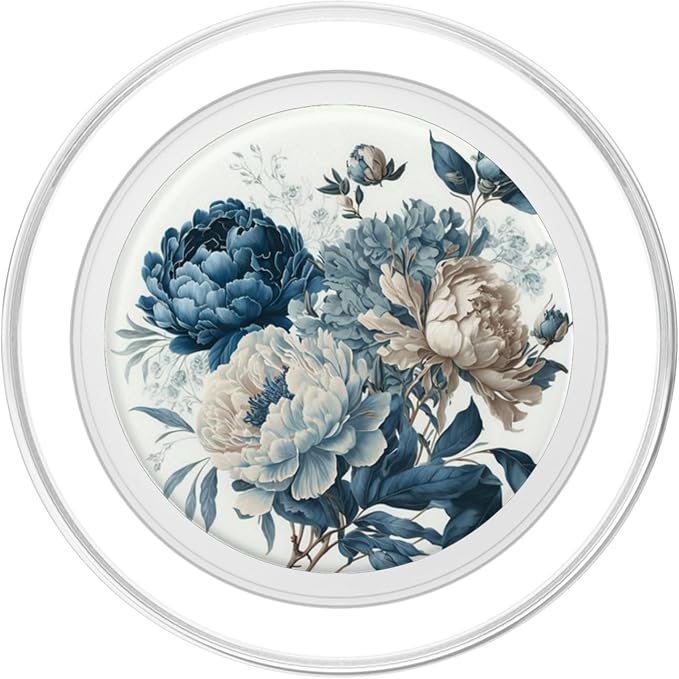 Navy Blue Peonies Blossom Leaves White Flowers Floral Girly PopSockets Adhesive PopGrip