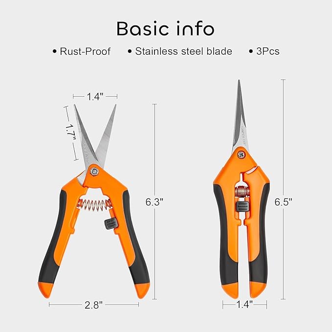 GROWNEER 1 Packs 6.5 Inch Pruning Shears Gardening Hand Pruning Snips Gardening Scissors with Straight Stainless Steel Precision Blades