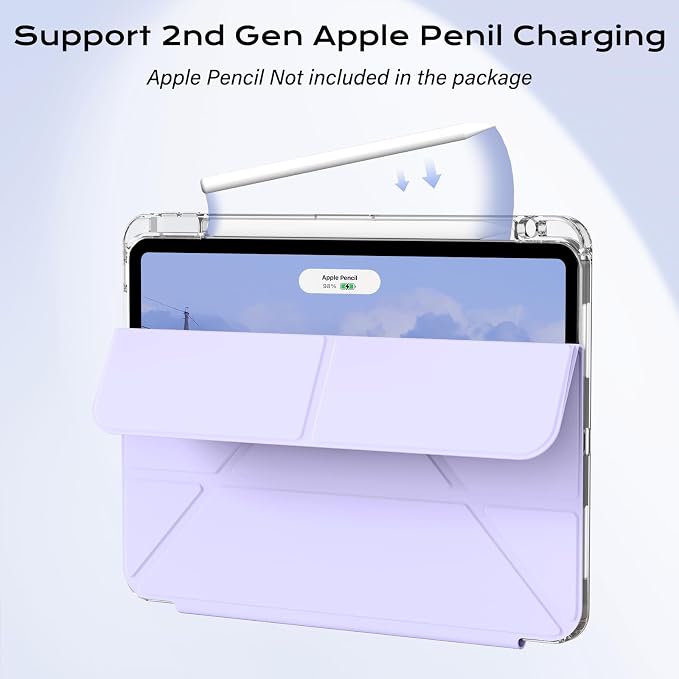 Clear Case for iPad Pro 12.9 inch 6th/5th/4th/3rd Gen with Y-fold &amp Trifold Stand Pencil Holder Support Pencil Charging [Auto Wake/Sleep] Lightweight Shockproof Hard PC Back Cover Black