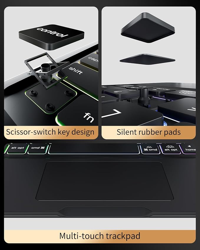 360°Rotation Bluetooth Keyboard Case for iPad 11th Gen（A16）10th 10.9 inch | iPad keyboard case 11/10th generationTouchpadKeyboard Battery Level Visualization360° rotateand 180° flip7-color backlit