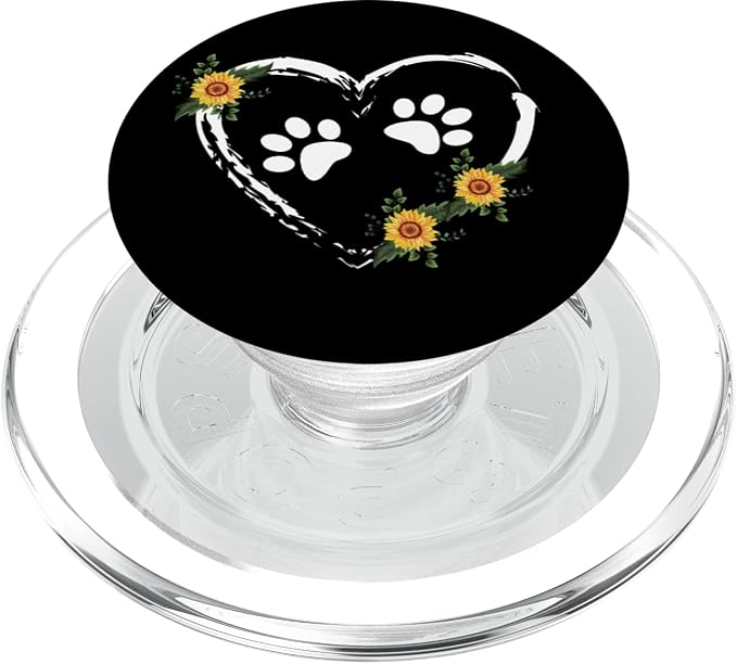 Sunflower Dog Heart With Paw Prints Dog Mom On Black PopSockets Standard PopGrip