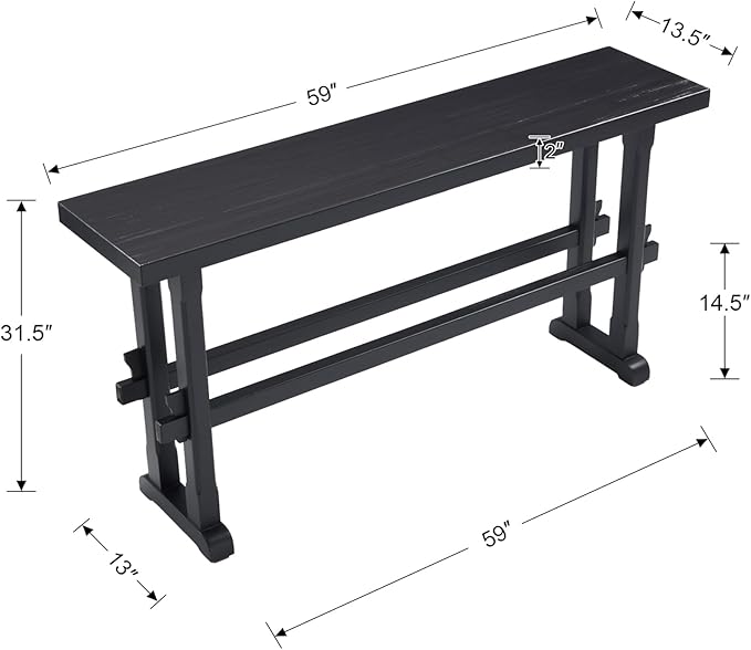 Kmax Entryway Table, 59 inchs Wood Farmhouse Console Table Boho Hallway Table Rustic Couch Table Behind Sofa for Outdoor Entrance Living Room - Black