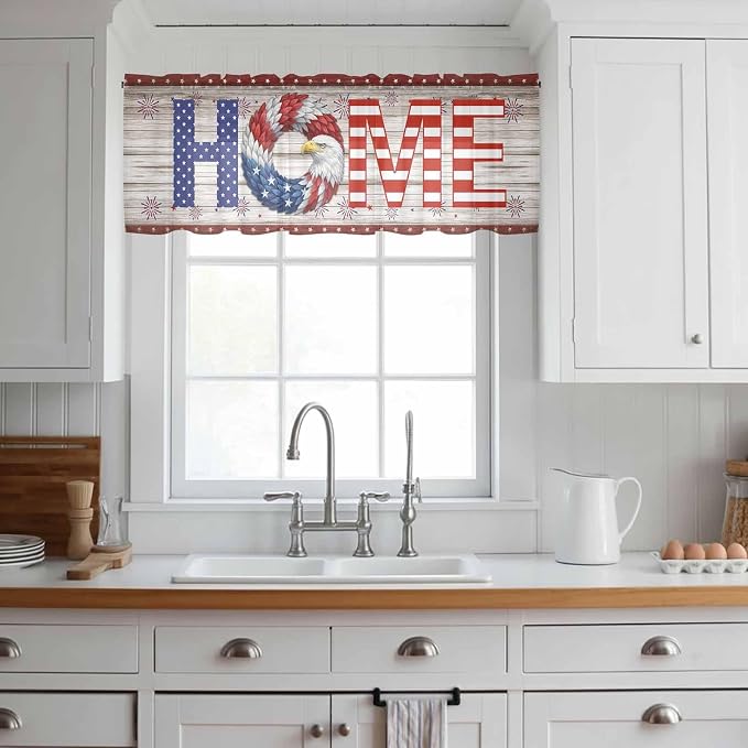 4th of July Sheer Valances for Windows 42"x18", Light Filtering Kitchen