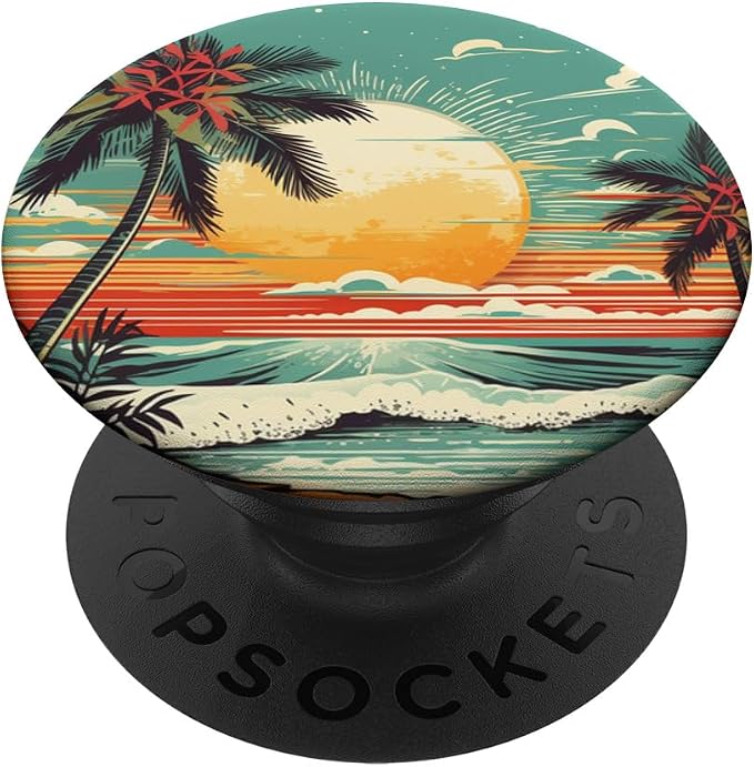 Retro Summer Palm Sun Beach Vacation PopSockets Adhesive PopGrip
