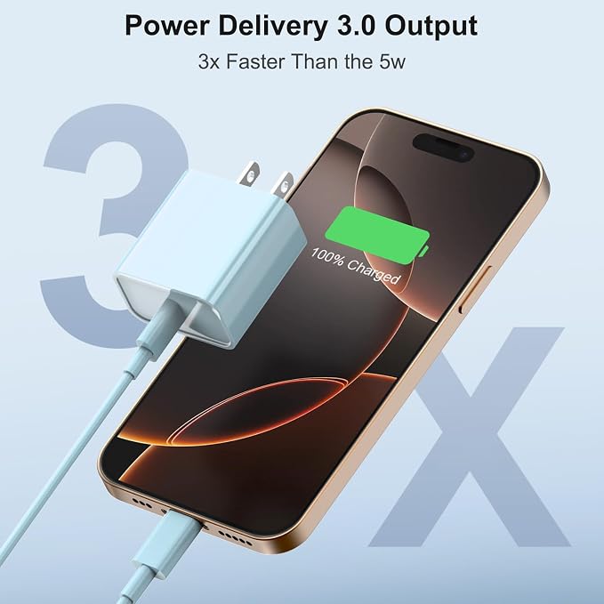 iPhone 17 16 Charger Fast Charging Extra Long 10FT USB C Charger(Black) | for iPhonesiPadsTabletsAndroid devices[ETL SAFETY CERTIFIED] 20W Type C Charger Block with Fast Charging USB C Cables