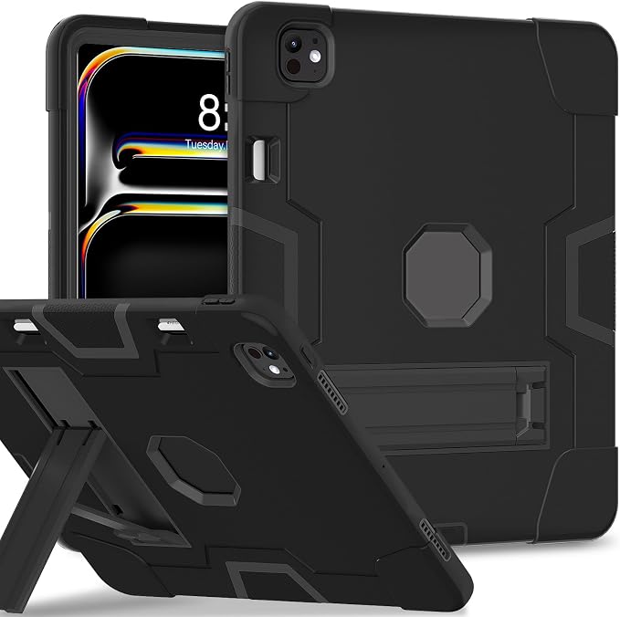 for iPad Pro 13 Inch Case M4 (2024 Model 7th Generation) A2925 A2926 A3007 with Kickstand Silicone Cover Protective Case for iPad Pro 13” Black