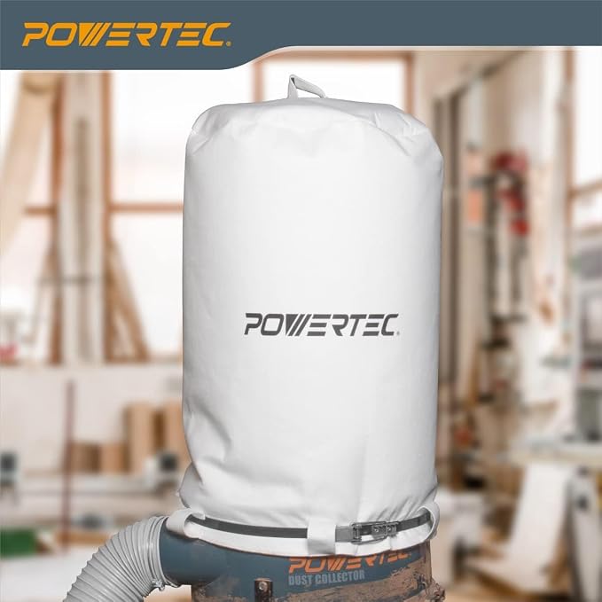 POWERTEC 70426 Dust Collector Bags and Clamp Set | 21" x 31" x 1 Micron Filter