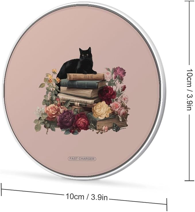 Black Cat Books Rose Wireless Charger SlimWireless Charging Pad Anti-Slip Charger Mat for Men Women