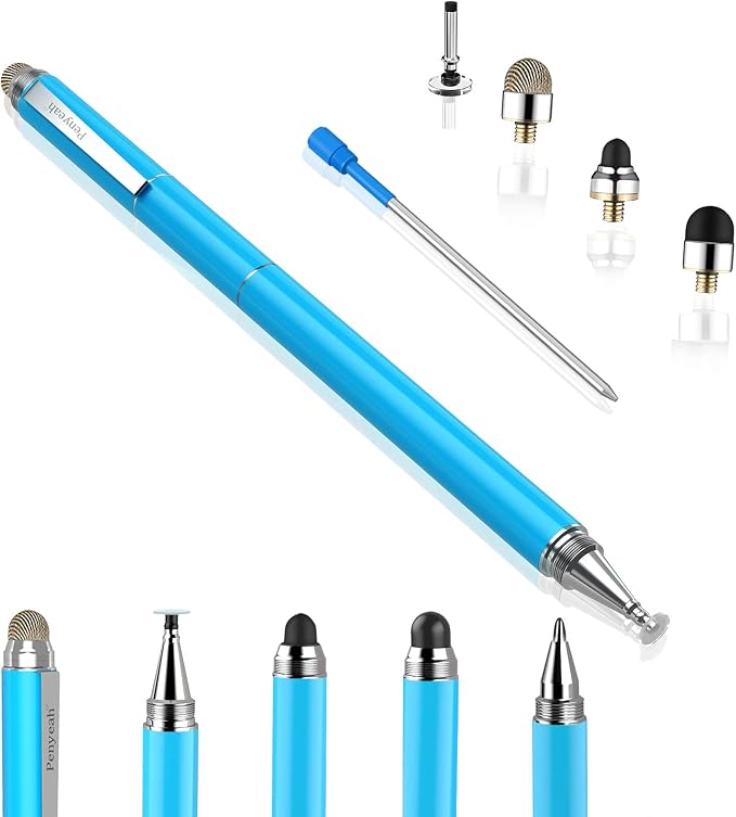 Penyeah Stylus 4-in-1 Stylus Pen for Touch Screen High Precision and Sensitivity DiscMesh2 Sized Rubber Tips Universal for iPhone/iPad/Android/Samsung/HP Tablets All Capacitive Touch Screens-Blue