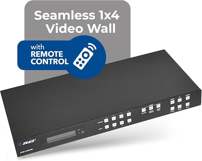 OREI 4K 4x4 HDMI Matrix Video Wall Controller Processor Multiviewer Display Upto 4K 60hz 2x1, 1x2, 1x3, 1x4 Supports 180 Degree Rotate RS-232 Audio Extraction (UHD-44MVW)