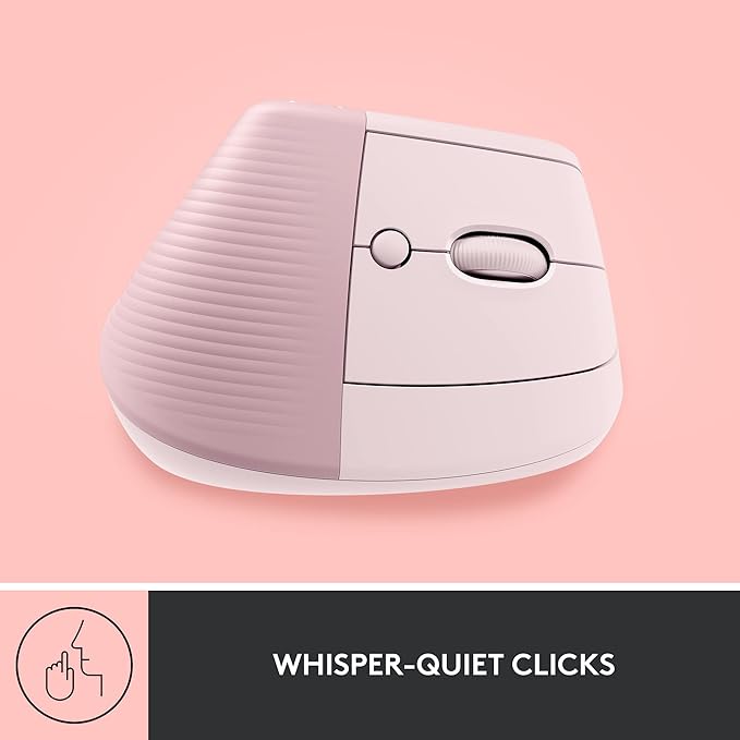 Logitech Lift Vertical Ergonomic Mouse, Wireless, Bluetooth or Logi Bolt USB Receiver, Quiet clicks, 4 Buttons, Compatible with Windows/macOS/iPadOS, Laptop, PC - Rose
