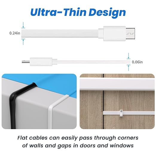 30FT Micro USB Charging Power Cord Compatible with Wyze Cam v3 Kasa Cam Nest CamBlink Arlo Essential YI Cloud Cam Flat Power Extension Cable for Security Cam-2 Pack