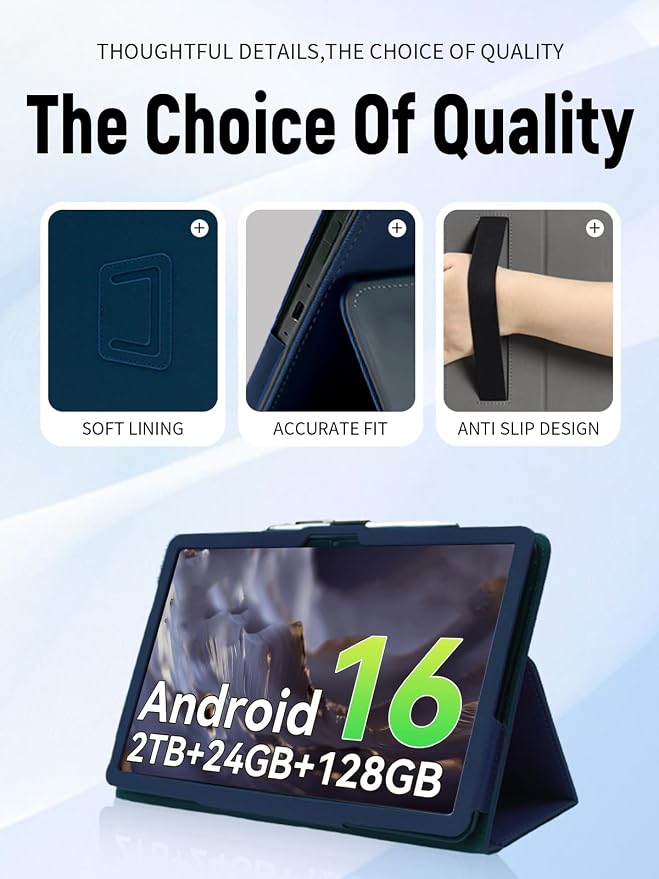Case for TABWEE T50 11 Inch Tablet (Black) | PU Leather Folding Cover with Pen Holder and Wrist Strap Business Travel Portable