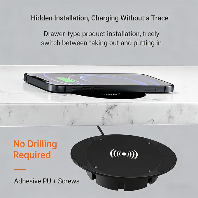 Invisible Wireless Charger Under Desk 0-30mm Invisible Phone Charger 10W Hidden Wireless Charger Magnetic Charger for Desk Table Nightstand Office Home