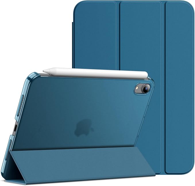 JETech Case Cover for iPad mini A17 Pro/6th Gen (2024/2021) Blue | Slim Translucent Back Design Tri-Fold Stand Auto Wake/Sleep Lightweight Shockproof Protection