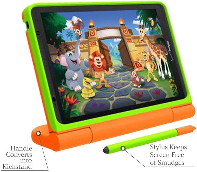 Verizon Rugged Case for Ellipsis 8 Tablet | Ellipsis Kids Tablet | Shockproof Light-Weight Kickstand Handle - Orange/Neon Green