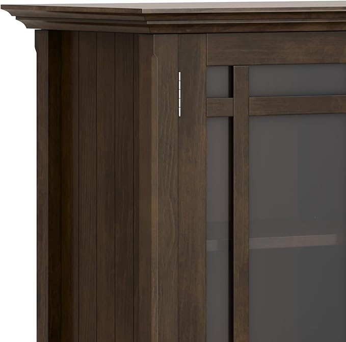 SIMPLIHOME Bedford Storage Cabinet - 62 inch Wide Solid Wood Sideboard Cabinet in Dark Tobacco Brown, Transitional Buffet for Living Room, Dining Room, or Entryway with Glass Doors and Shelves
