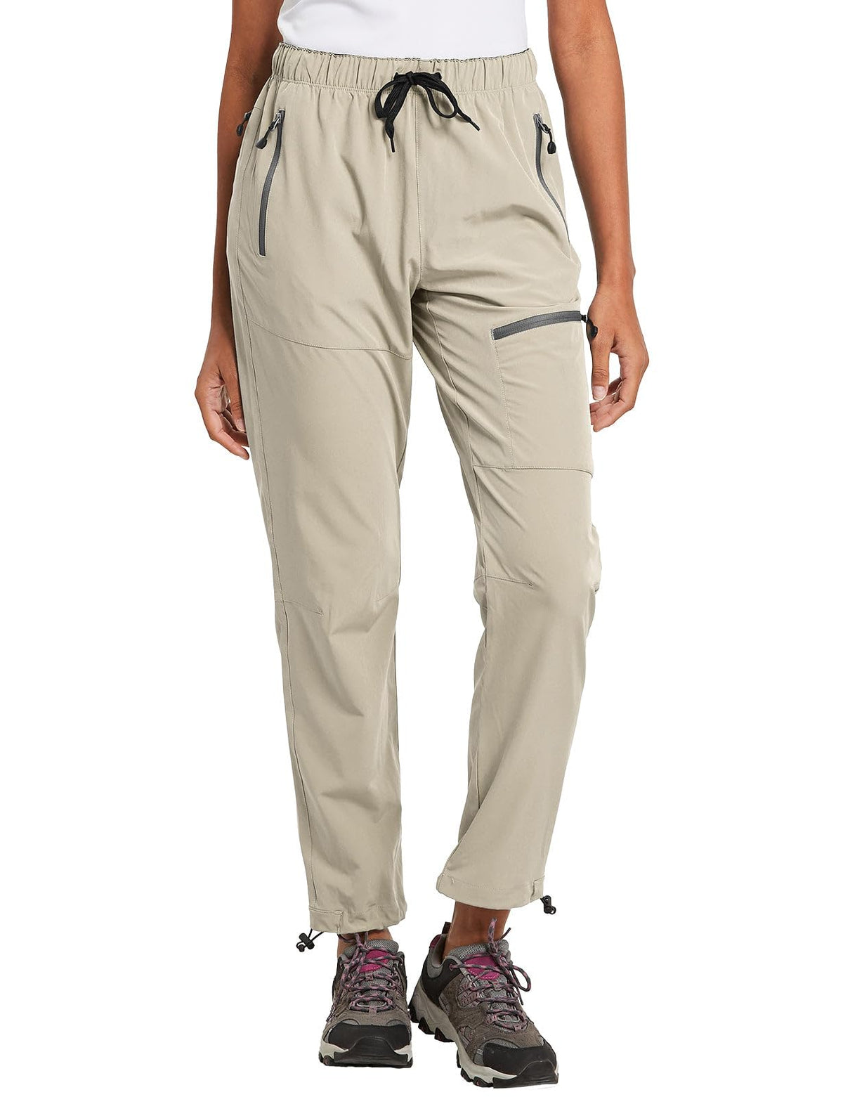 baleaf Cargo Pants for Women Petite Joggers Lightweight Quick Dry Pant Water Resistant 27'' Travel Workout Athletic Suntan Size M