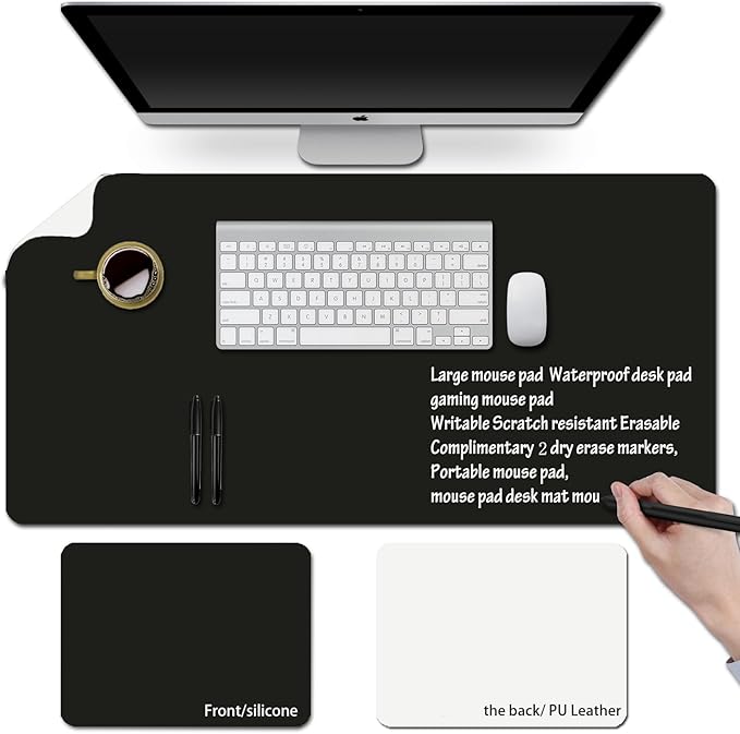 Erasable writable(Frontside) Table mat,Dual Sided Desk Mat, Large Mouse Pad, Notepad, Writing White Board (Includes 7.9"x9.4" Portable Mousepad)