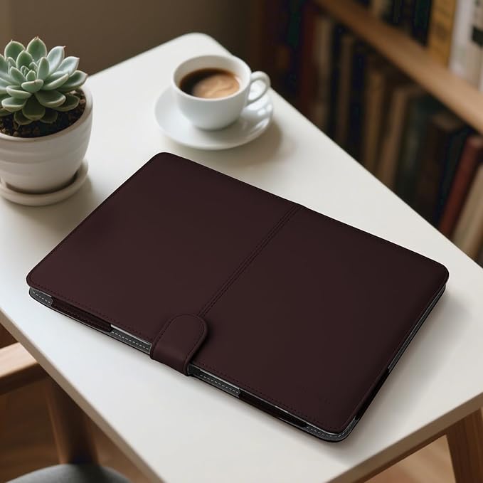 MOSISO Case Compatible with MacBook Air 13.6 inch M4 M3 M2 2025-2022 /Air 13 M1 2022-2018 /Pro 13 inch M2 M1 2025-2016, PU Leather Portfolio Protective Stand Cover, Chestnut Brown