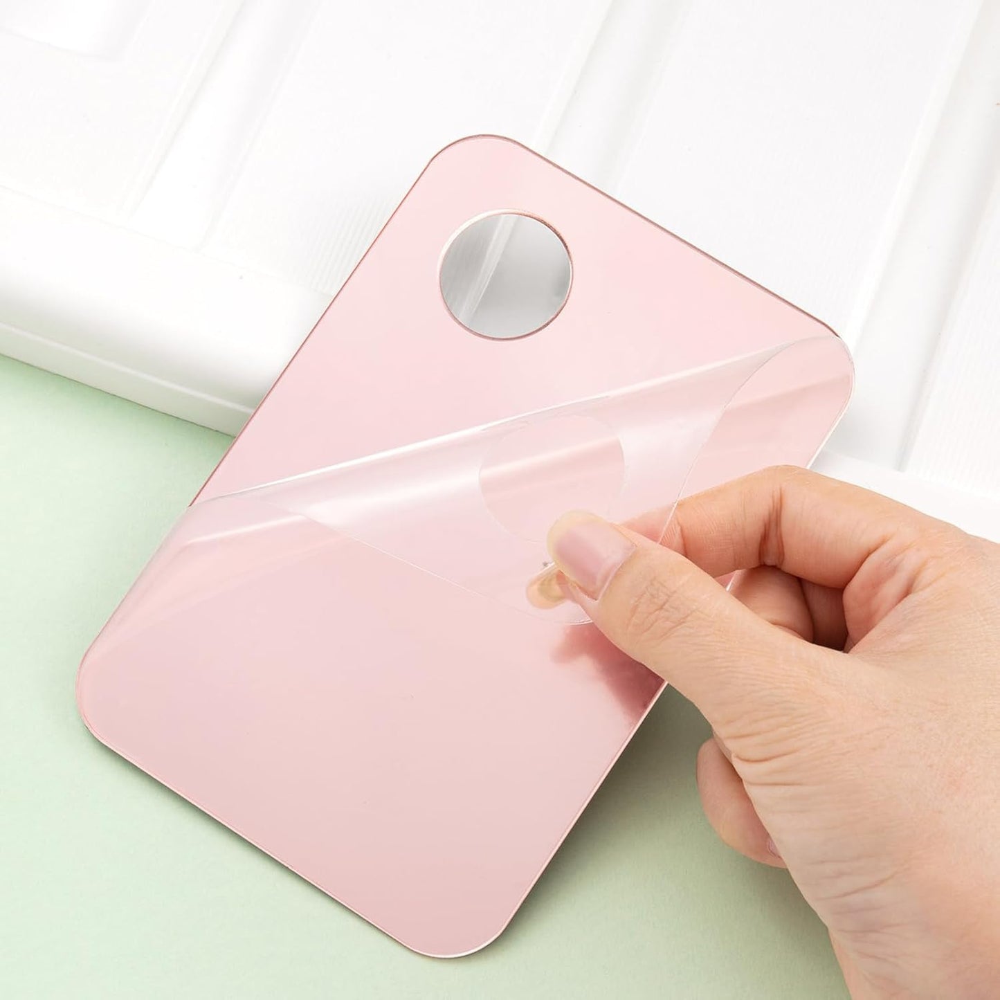 1 Pc Acrylic Cosmetic Makeup Palette with Makeup Spatula Tool Makeup Mixing Tray Apply for Foundation Eye Shadow Lipsticks Nail Art Beauty Salon (Rose gold)