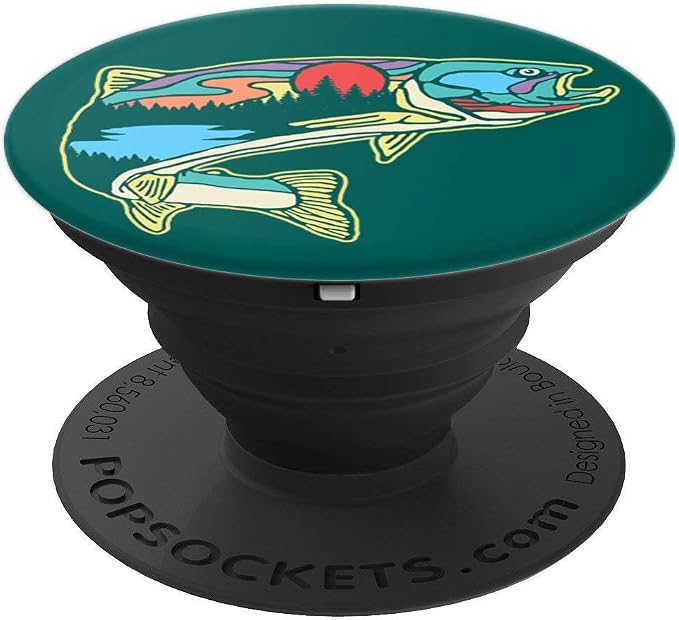 Nature Trout Illustration Vintage Fly Fishing Retro Design PopSockets Adhesive PopGrip