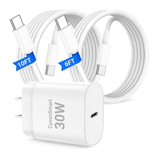 USBC Charger Block for iPhone 16 15 Pro Max Plus Charger Fast Charging30w Usb-C Fast Charger Adapter 6+10Ft USB Type C to USB C Cable for I Phone 16 15 ProMax Plus iPad Pro Air Mini-30 Watt Certified