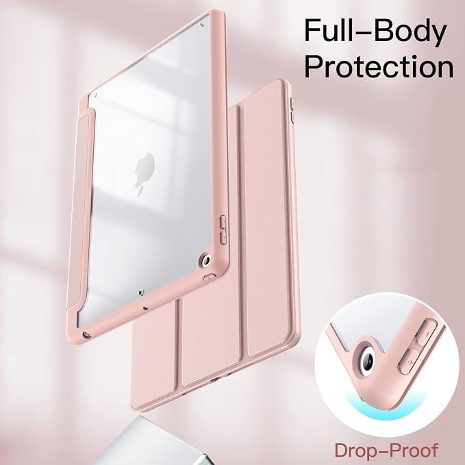 JETech Case Cover for iPad 9th/8th/7th Gen 10.2 Beige | Clear Transparent Back Pencil Holder Slim Shockproof Protection Tri-Fold Stand Auto Wake/Sleep
