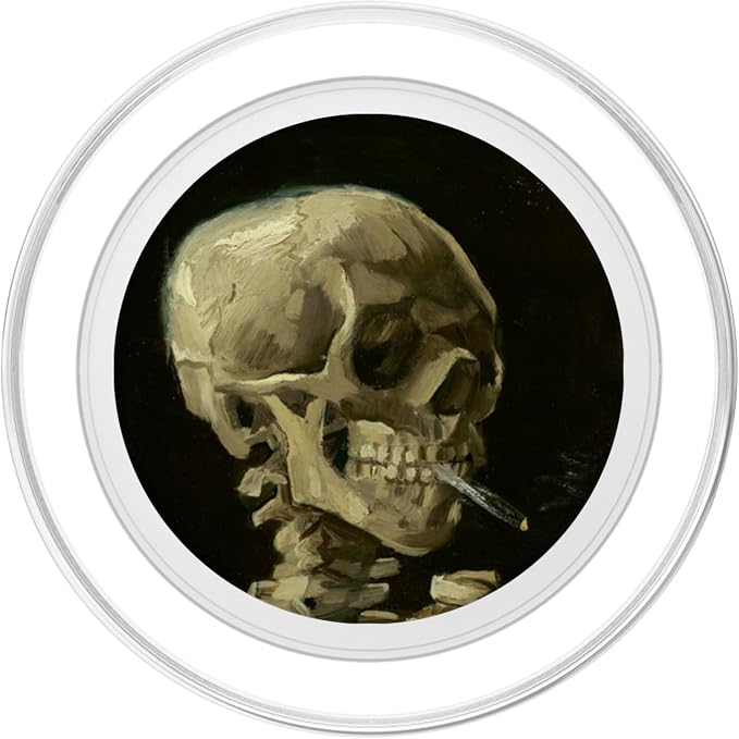 Skull of a Skeleton with Burning Cigarette Van Gogh Art PopSockets Adhesive PopGrip