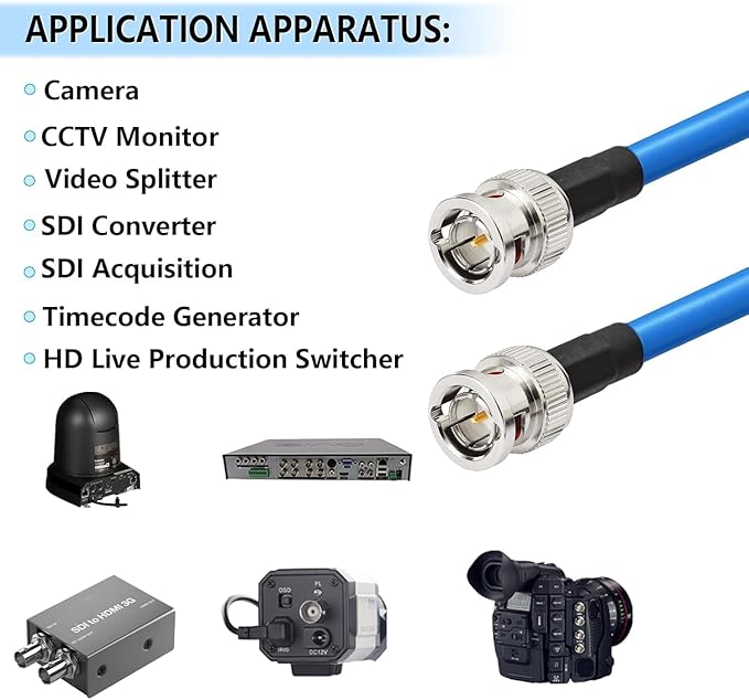 Superbat SDI Cable BNC Cable 3G/6G/12G SDI Cable 40ft (Belden 1694A Cable Blue) Supports HD-SDI/3G-SDI/4K/8K Monitor，Precision SDI Video Cable