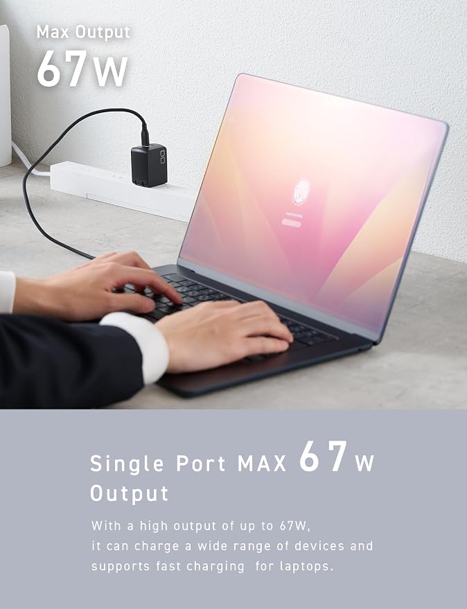 CIO NovaPort Duo II 67W2C Dual USB-C GaN Fast Charge Block (Black) | Compact 2-port fast charging wall adapter 67W max output for laptop phone and tablet