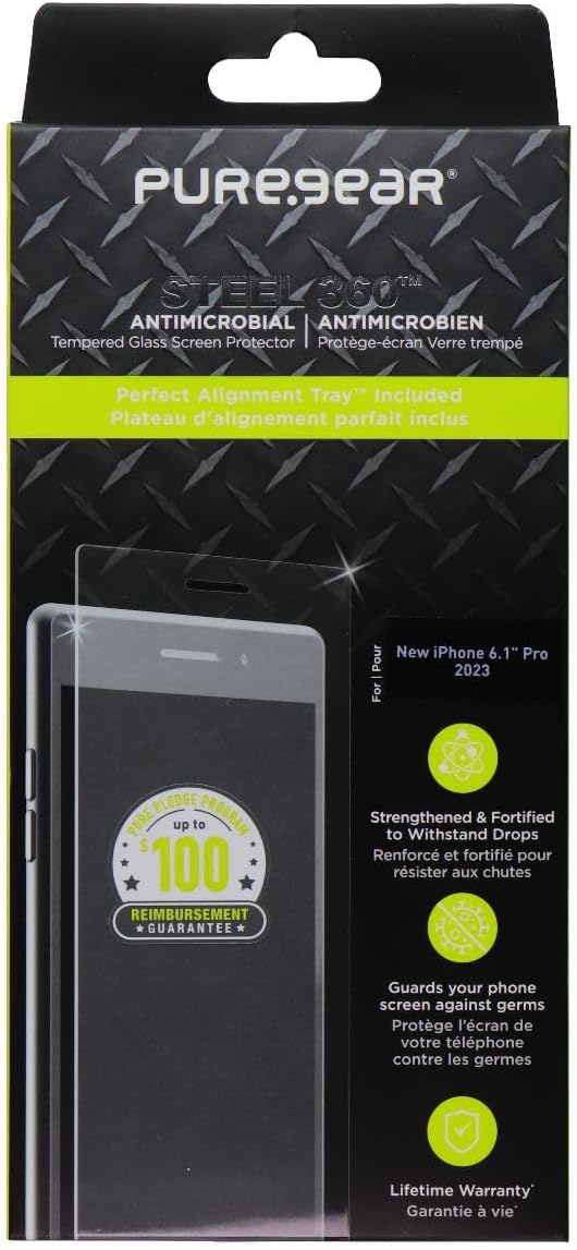 Clear Tempered Glass Screen Protector for iPhone 15 Pro by PureGear