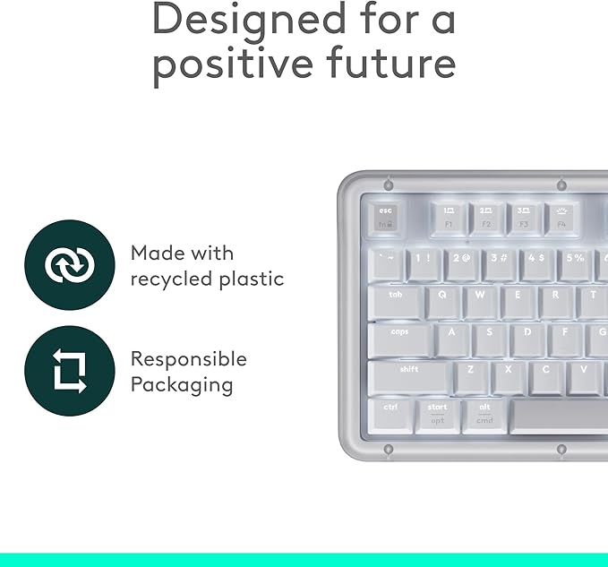Logitech Alto Keys K98M Wireless Mechanical Keyboard, Customizable Keyboard with Vibration Absorbing Gasket, Backlit Keys, Bluetooth, USB-C Charging, for PC, Mac, Laptops - Off-White