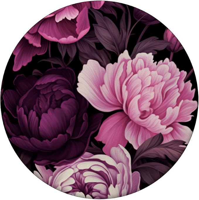 Magenta and Blush Pink Peony Flower Pattern Dark Floral PopSockets Adhesive PopGrip