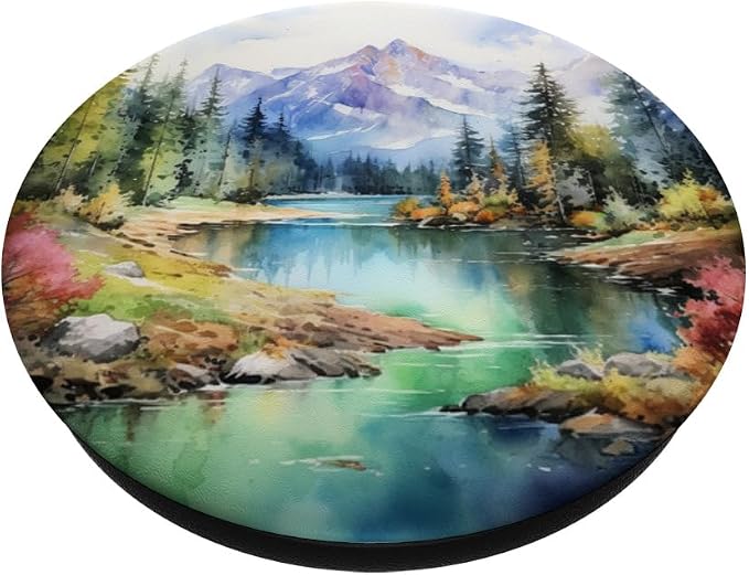 Watercolor Mountains Landscape Lake Nature PopSockets PopGrip for MagSafe